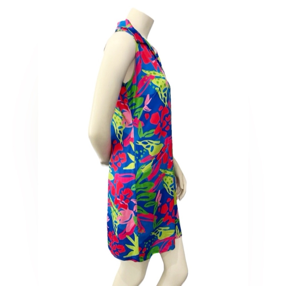 Katherine Way Blue Tropical Floral Shift Dress Size S Made USA - Picture 3 of 9